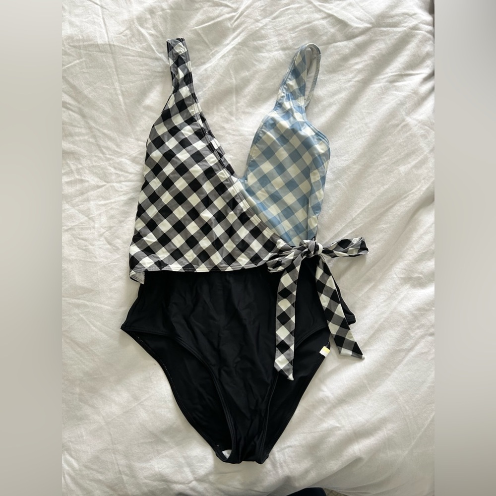 Summersalt The Perfect Wrap One-Piece Gingham in Sea Urchin & Cloud